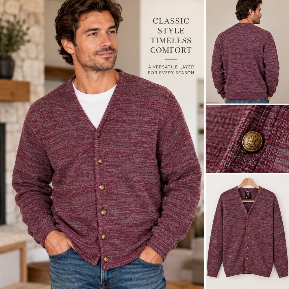 SKM Penguin Seattle Knitting Mills Burgundy Wool Cardigan Sweater Sz M VTG Prep